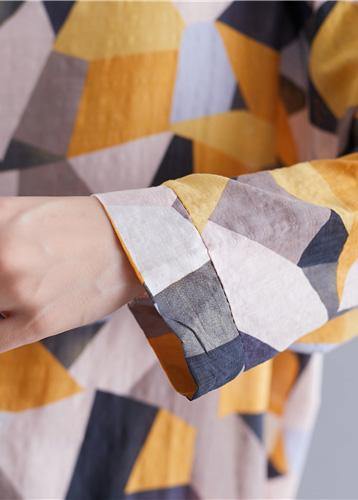 Modern Geometric cotton box top v neck drawstring baggy top - SooLinen