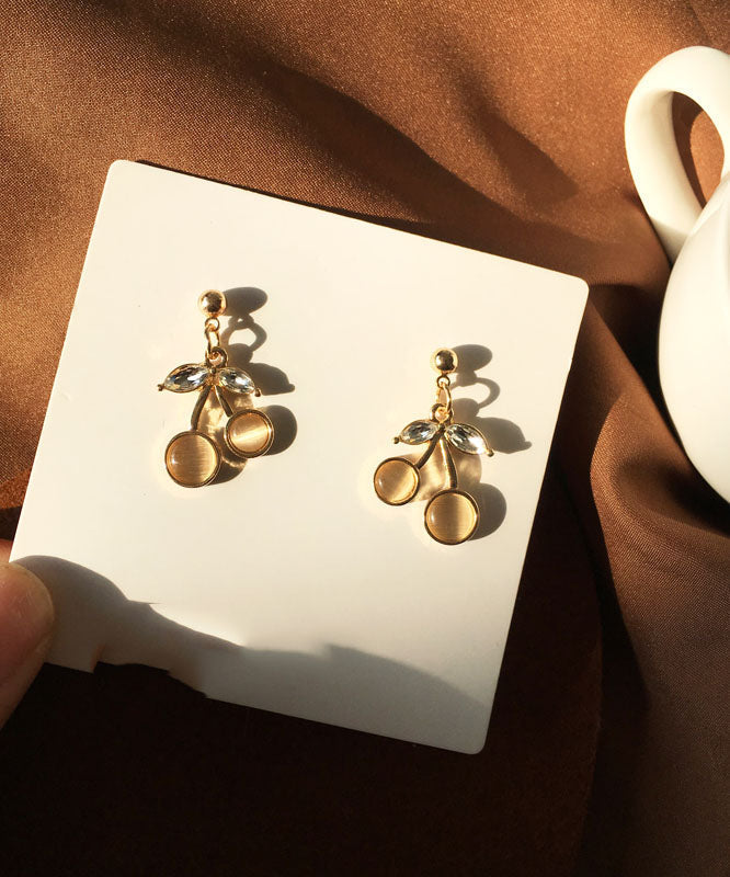 Pendientes modernos de gota de ojo de gato con circonitas de aleación de plata esterlina y oro