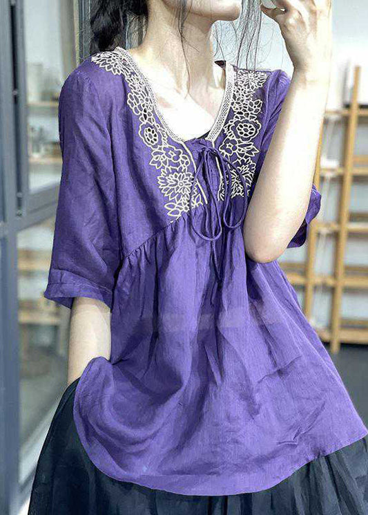 Moderne grüne Cinched Hollow Out Leinenhemden Halbarm