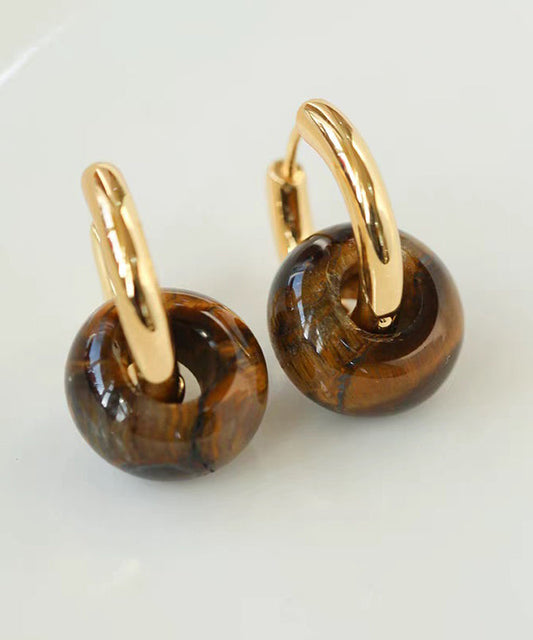 Moderne grüne Kupfer-Jade-Creolen mit Goldauflage