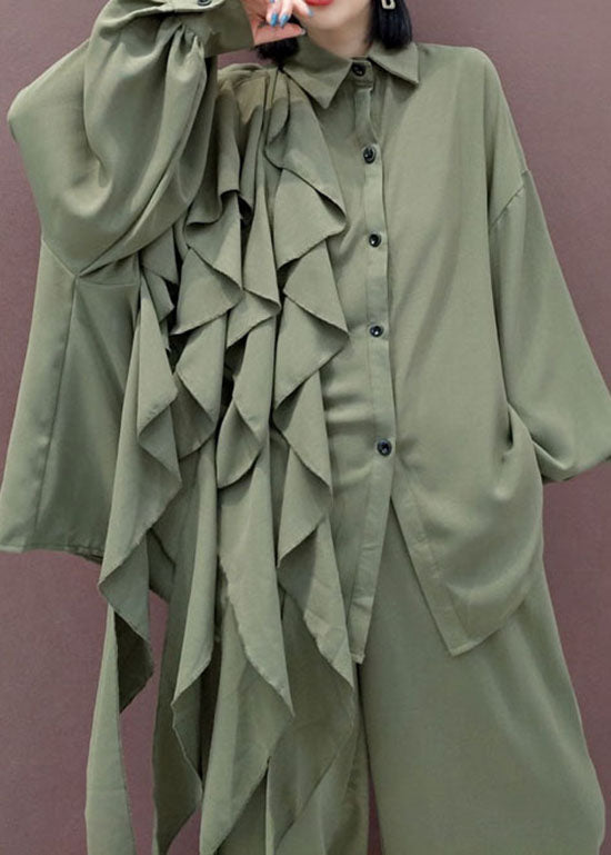 Modernes grünes Peter-Pan-Kragen-asymmetrisches Design Zweiteiliges Set Frühling