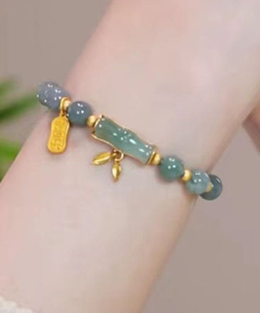Modernes graugrünes Overgild Bambus-Jade-Kettenarmband