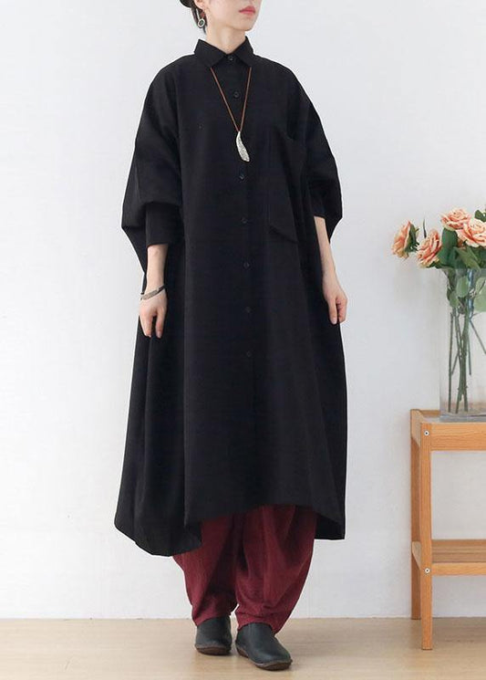 Modern Grey Loose Pockets Fall Asymmetrical Design Coat Long Sleeve - SooLinen