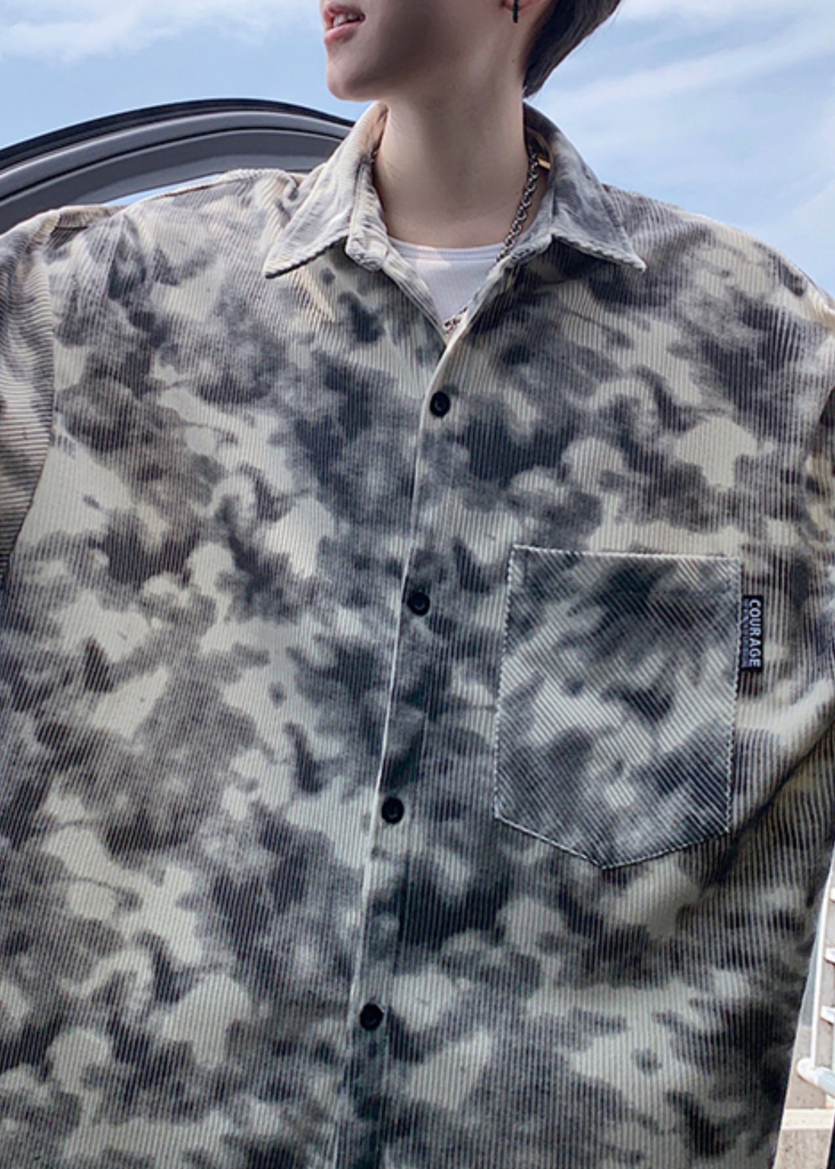 Modern Grey Oversized Tie Dye Corduroy Mens Trench Fall