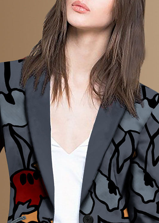 Moderner grauer Knopf Peter Pan Kragen Print Western-Stil Kleidung Mantel Langarm