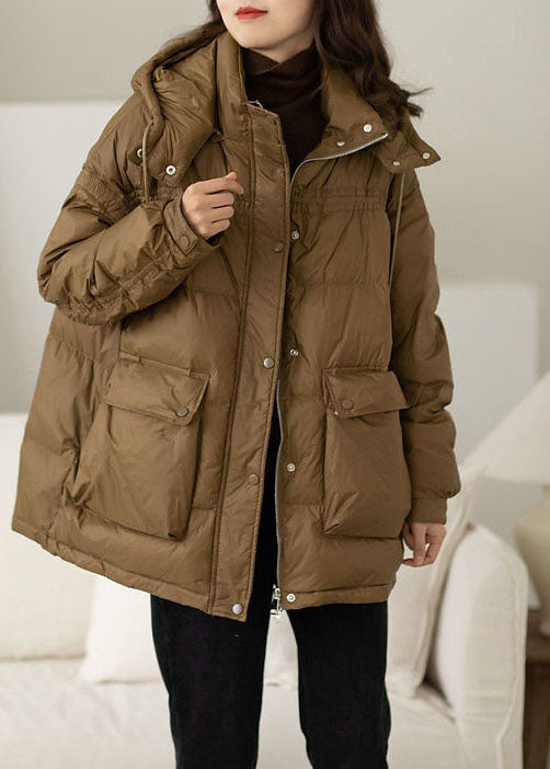 Moderne Khaki Kapuzen übergroße Taschen Duck Down Puffer Jacke Winter