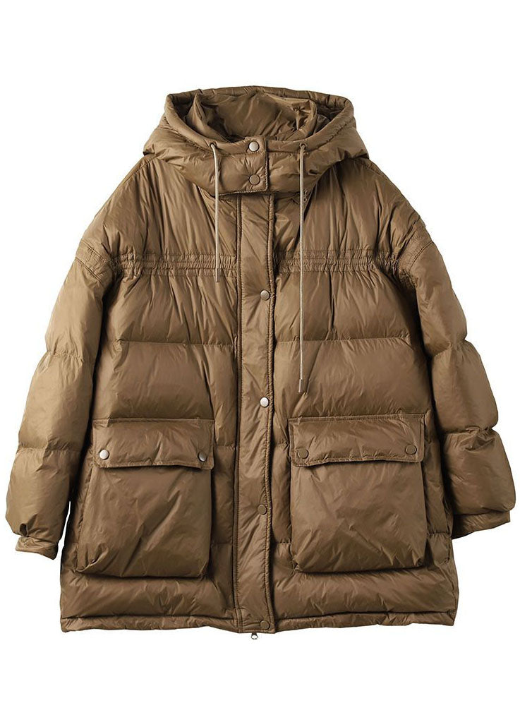 Moderne Khaki Kapuzen übergroße Taschen Duck Down Puffer Jacke Winter