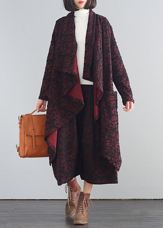 Moderne Mulberry V-Ausschnitt Print Trenchcoats und Crop Pants Zweiteiler Herbst