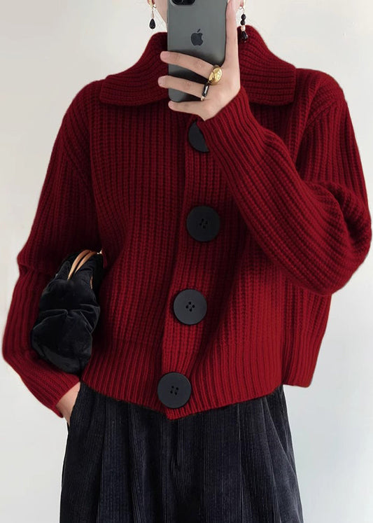 Moderner orangefarbener Peter-Pan-Kragen mit Knopfleiste, Strickjacke für den Winter