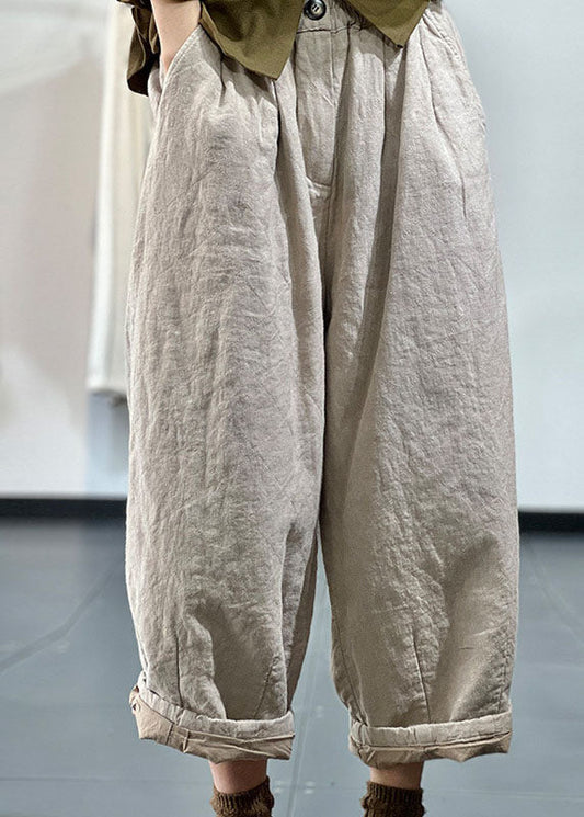 Moderne rosa elastische Taille Taschen feine Baumwolle gefüllt weite Beinhose Winter