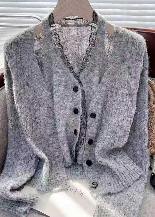 Moderne rosa Strickpullover mit Patchwork-Spitze, zweiteilig, Frühling