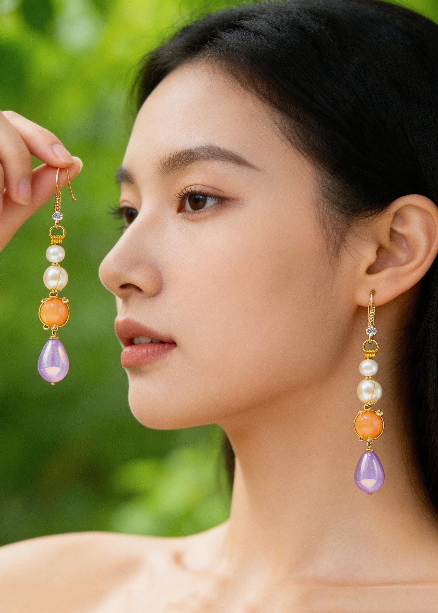 Modern Purple Acrylic Fine Pearl Drop Earrings