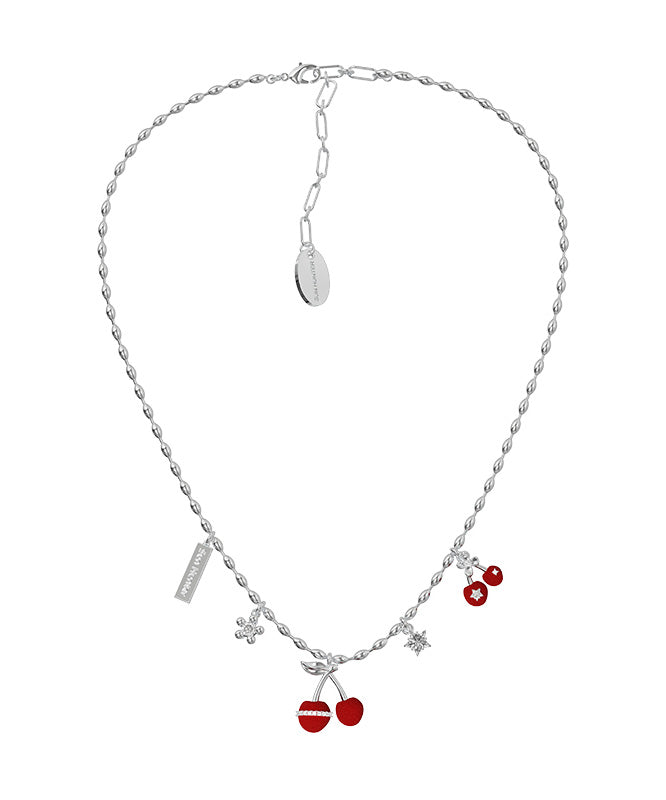 Modern Red Copper Overgild Zircon Velvet Cherry Pendant Necklace