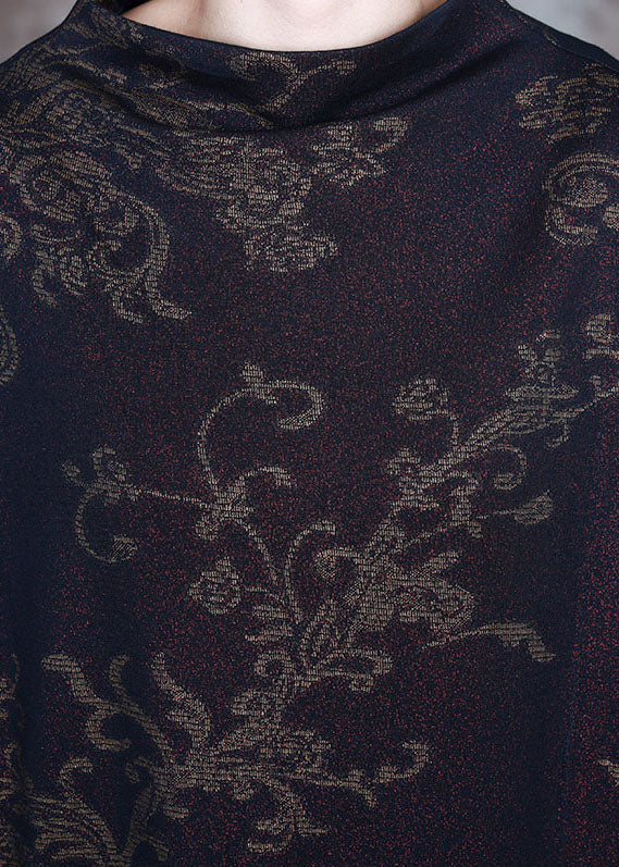 Modernes rotes Print-Asymmetrisches Design Elegantes Langarm-Urlaubskleid für den Herbst