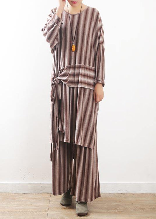 Modern Red Striped Cotton asymmetrical design Summer Two Pieces Set - SooLinen