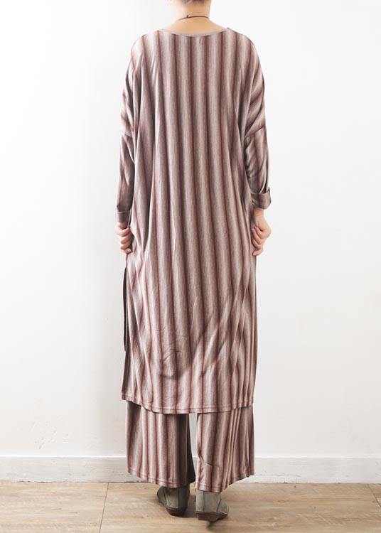 Modern Red Striped Cotton asymmetrical design Summer Two Pieces Set - SooLinen