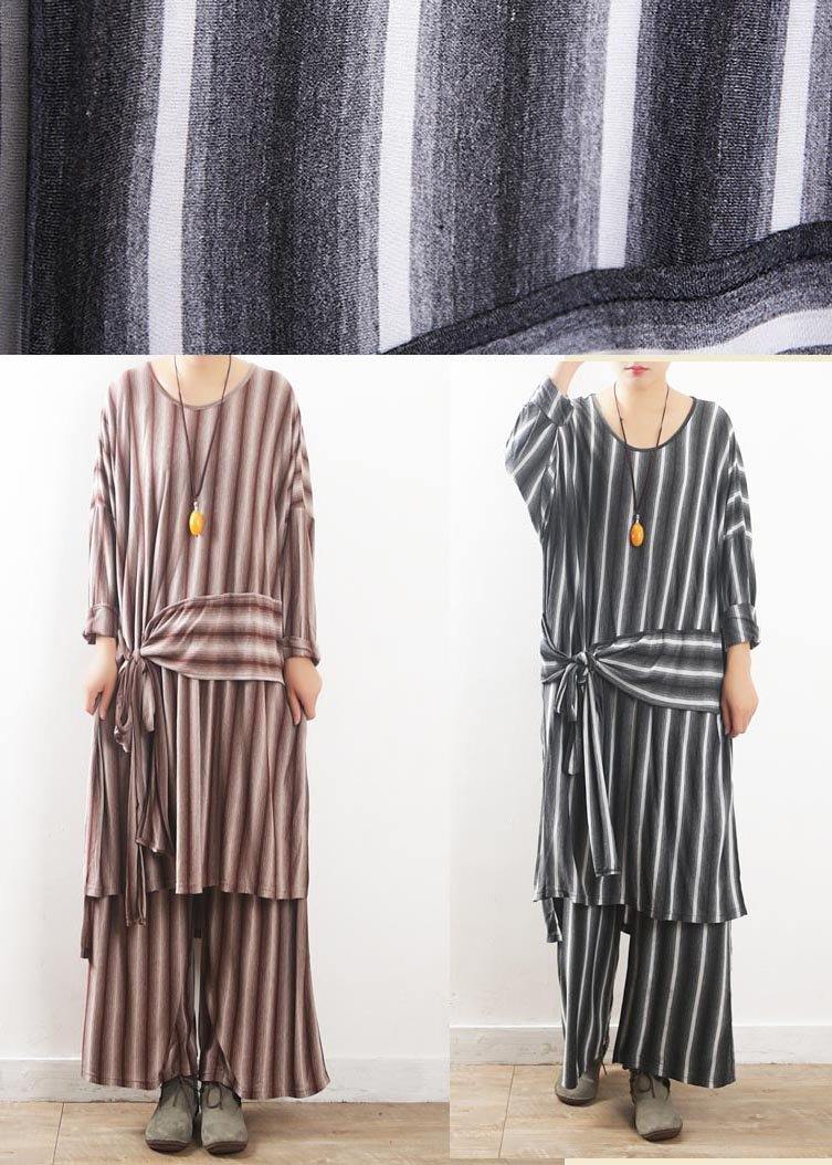 Modern Red Striped Cotton asymmetrical design Summer Two Pieces Set - SooLinen