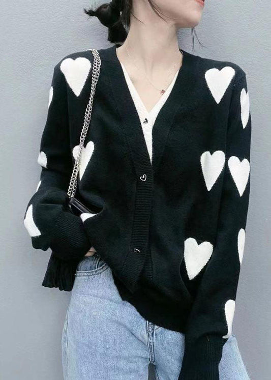 Moderne Rote V-ausschnitt Patchwork Liebe Jacquard Stricken Gefälschte Zwei Stück