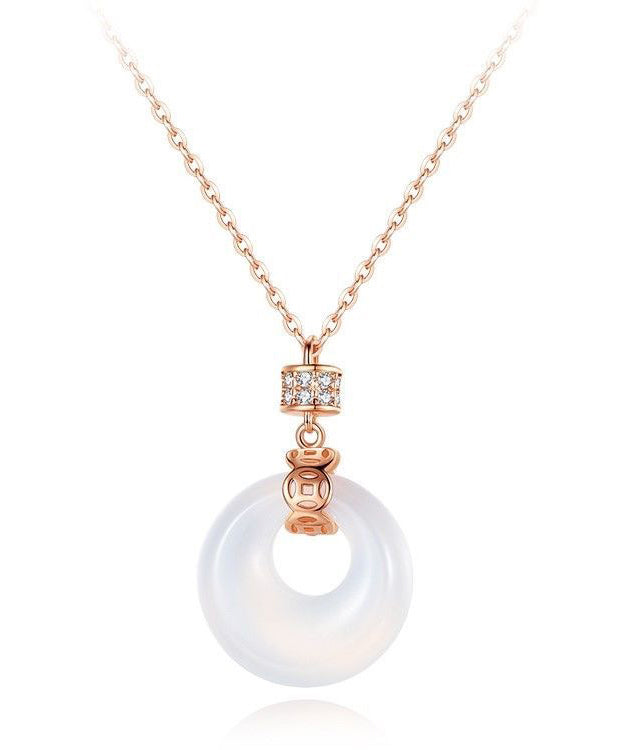 Collar moderno con colgante de calcedonia con incrustaciones de plata de ley y oro rosa