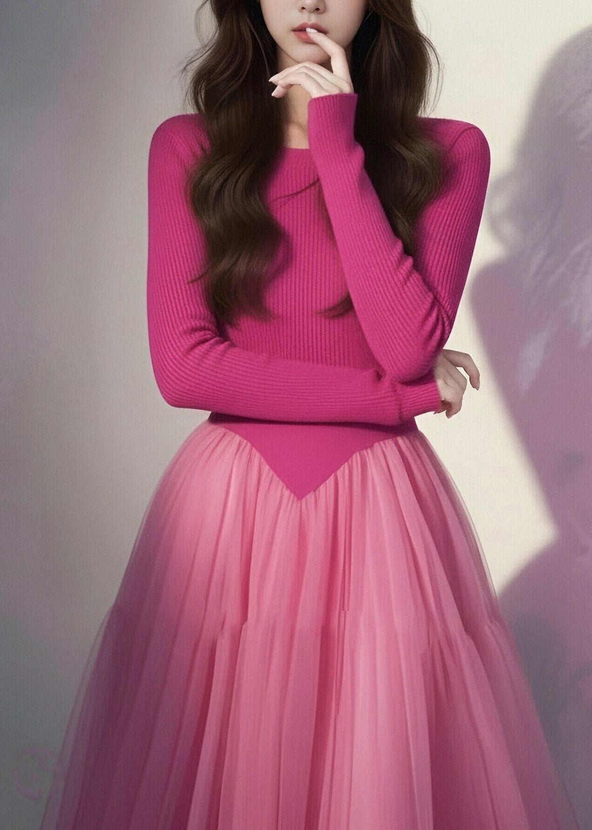 Modern Rose Silm Fit Patchwork Tulle Maxi Dresses Spring