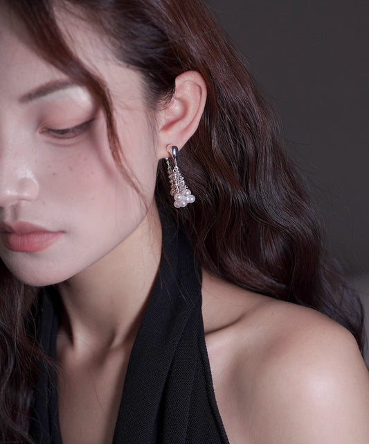 Moderne Creolen mit Perlenquasten und Seiden-Kupfer-Übergoldung