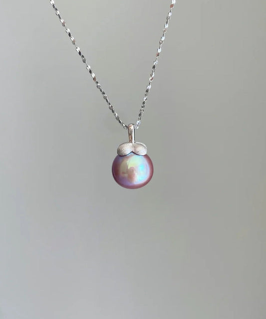 Modern Silk Sterling Silver Zircon Pearl Small Mountain Pendant Necklace