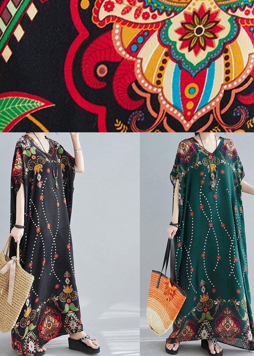 Modern V Neck Spring Clothes Women Wardrobes Black Print Maxi Dress - SooLinen