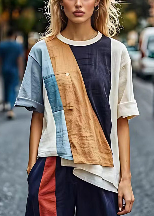 Modernes weißes asymmetrisches Patchwork-Baumwoll-Tanktop für den Sommer