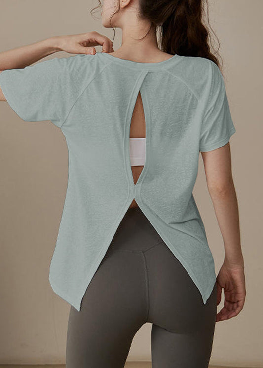 Modern White O-Neck Hollow Out Loose Yoga Tops