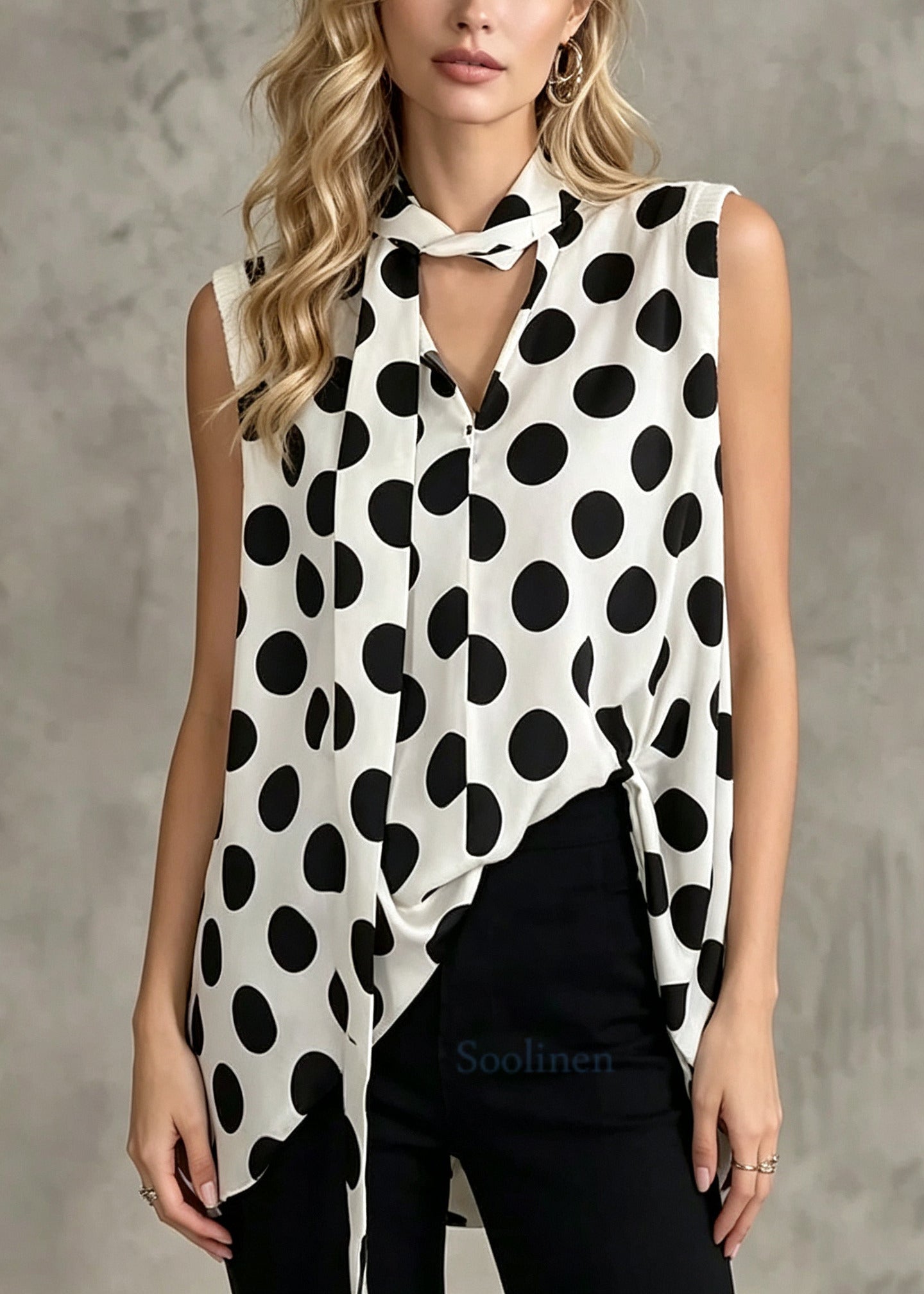 Modern White Oversized With Scarf Chiffon Tops Sleeveless