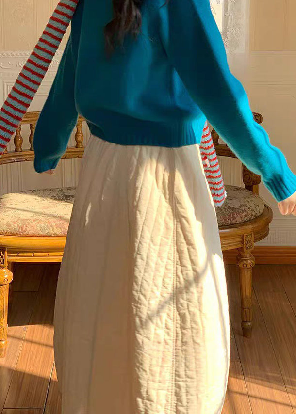 Modern White Pockets Elastic Waist Cotton Filled Skirts Winter