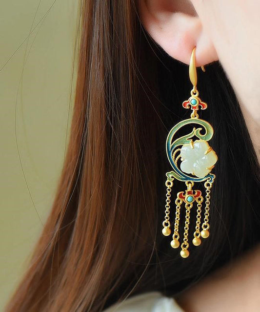 Moderne Tropfenohrringe aus gelbem Sterlingsilber mit Jade- und Türkiseinlage