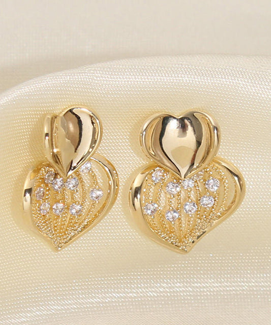 Modern Yellow Sterling Silver Overgild Zircon Love Stud Earrings