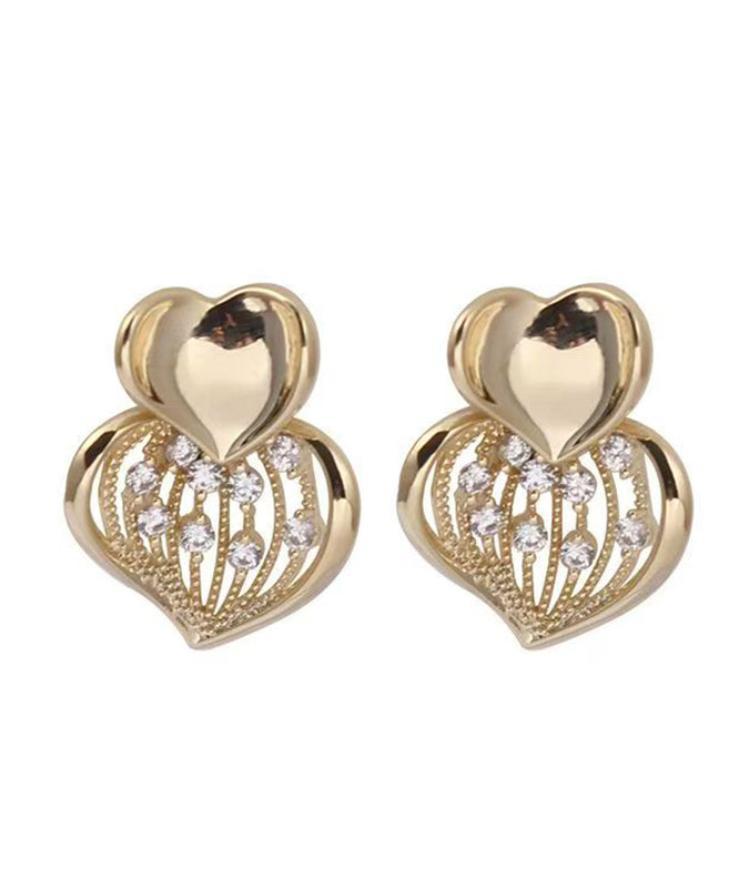 Modern Yellow Sterling Silver Overgild Zircon Love Stud Earrings