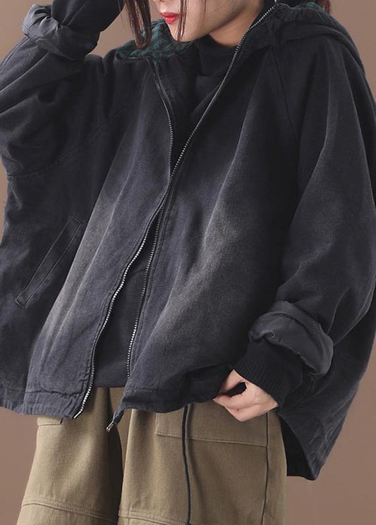 Modern black Fine crane coat Photography denim hooded short coats - SooLinen