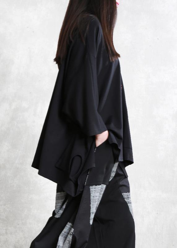 Modern black cotton blouses for women asymmetric daily shirts - SooLinen