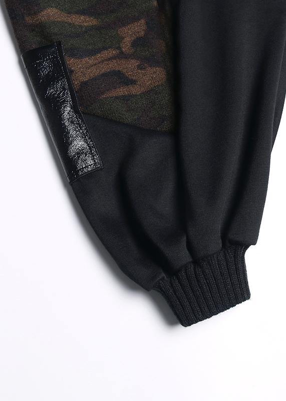 Modern black patchwork camouflage cotton Blouse pockets oversized blouses - SooLinen