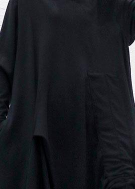 Modern black patchwork cotton tunic top Cinched cotton robes fall Dresses - SooLinen