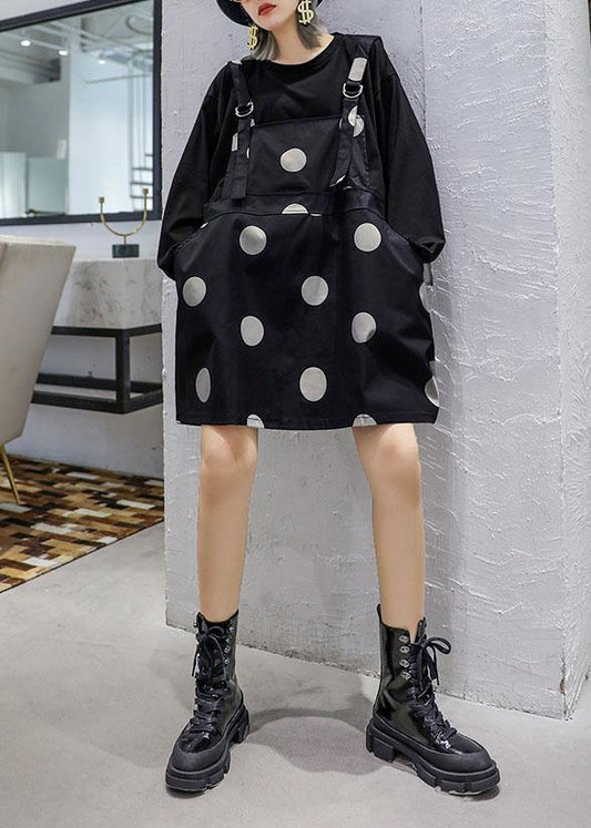 Modern false two pieces Cotton outfit Tutorials black Dress fall - SooLinen