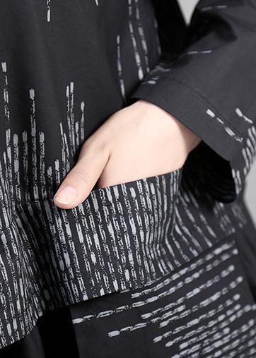 Modern false two pieces cotton patchwork quilting dresses Shirts gray prints Plus Size Dress - SooLinen