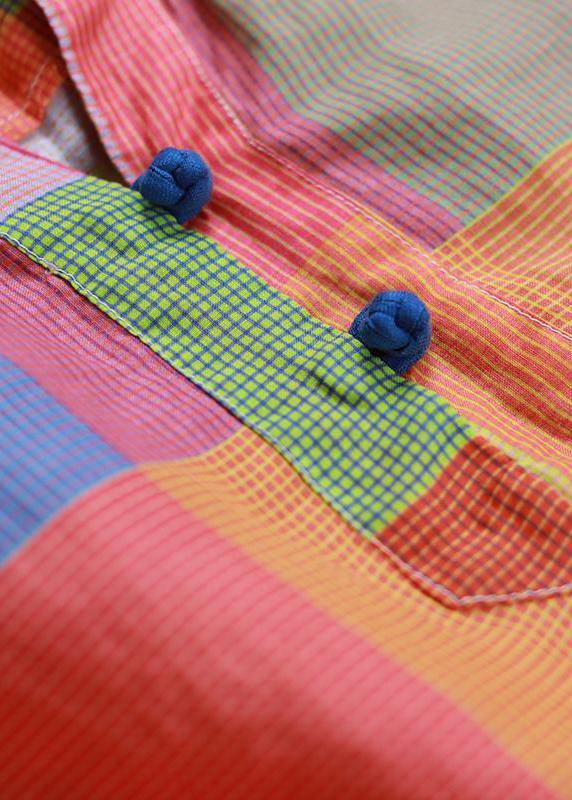 Modern linen Blouse Fashion Sweet Colored Plaid Casual Linen T-Shirt - SooLinen