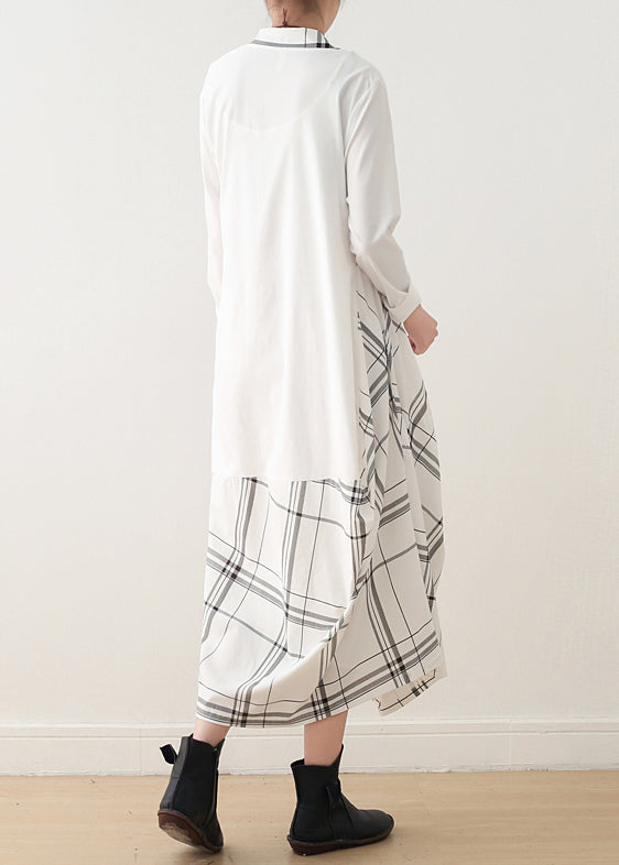 Modern o neck false two pieces cotton Wardrobes plus size Catwalk white cotton Dress spring