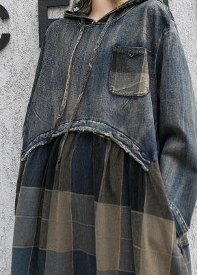 Modern patchwork linen cotton clothes For Women hooded Robe fall Dress - SooLinen