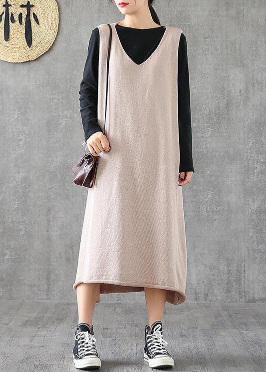 Modern v neck sleeveless quilting clothes Photography chocolate Maxi Dresses - SooLinen