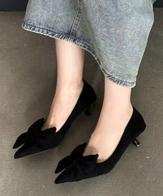 Mulberry Kitten Heels Suede 2025 Splicing Bow Pointed Toe