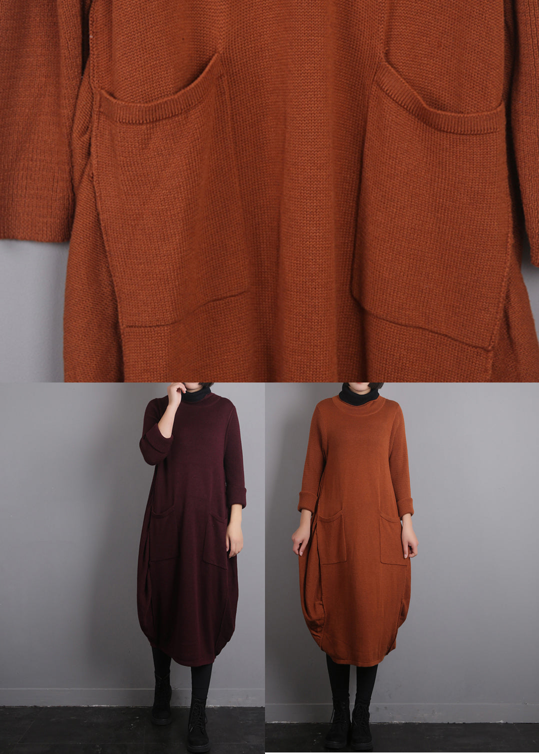 Mulberry O-Ausschnitt Strick-Baumwollfaden Pulloverkleid Herbst