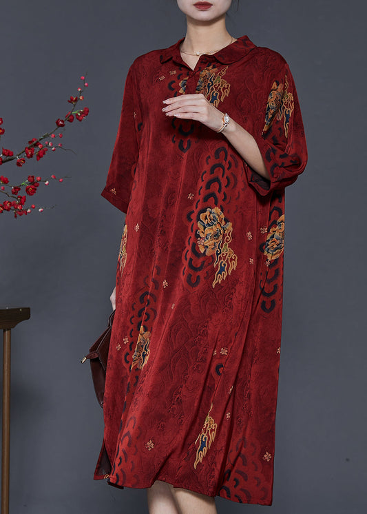 Mulberry Print Drapiertes Seidenkleid Peter Pan Kragen Sommer