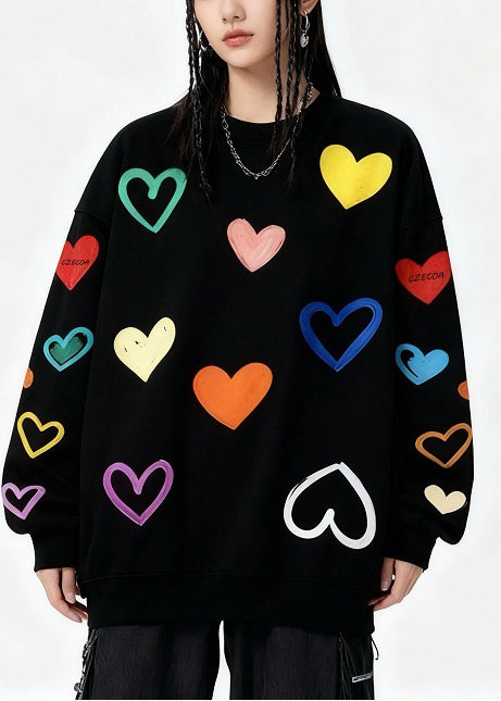 Multicolor Love Print Cotton Sweatshirts Top Oversized Winter
