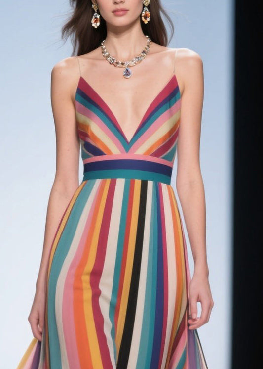 Multicolour Striped Chiffon Beach Dress Exra Large Hem Summer