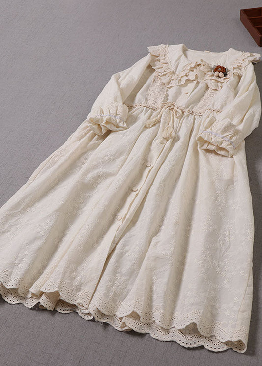 Natürliche Aprikose Quaste Kordelzug Baumwolle Urlaub Kleider Langarm